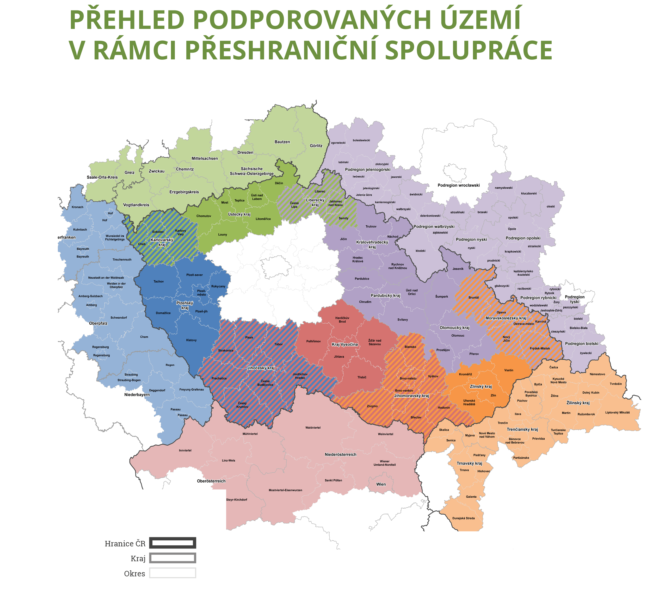 Přehled podporovaných území v rámci přeshraniční spolupráce