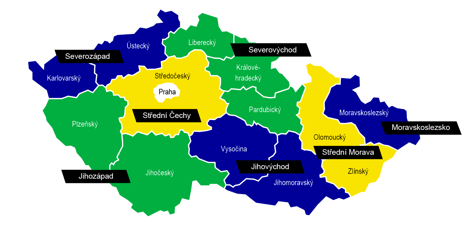 regiony soudržnosti mapa DotaceEU   Regiony regionální politiky regiony soudržnosti mapa